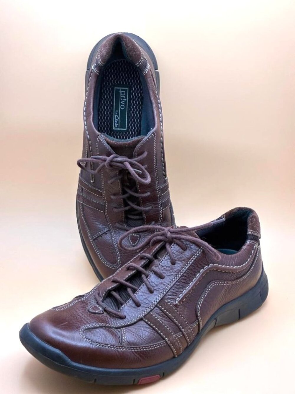 Clarks Men's PRIVO Brown Leather Walking Lace-Up Casual Shoes sz 10.5 Pre-LOVED